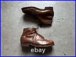40s Vintage Army Military Lace Service Officer Brown Leather Boots Continental