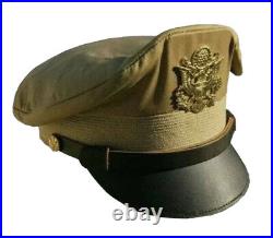 Brand New Handmade WW2 US Army Officers Crusher Service Khaki Visor Cap Hat