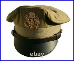 Brand New Handmade WW2 US Army Officers Crusher Service Khaki Visor Cap Hat