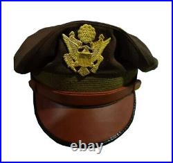Brand New WW2 US Army Aircorps Military Officers Pilots OD Visor Crusher Cap