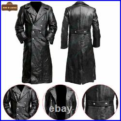 German Classic Army Officer Military For Men WW2 Trench Coat Real Leather Jacket
