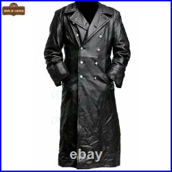 German Classic Army Officer Military For Men WW2 Trench Coat Real Leather Jacket