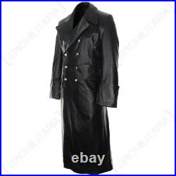German Officer Leather Great Coat WW2 Repro Black Leather Lined Overcoat