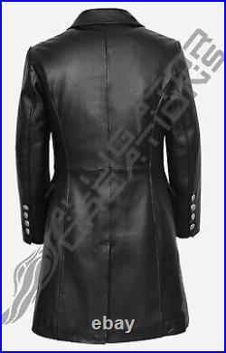 Mens German Classic Vintage WW2 Military Officer Real Leather Handmade Overcoat
