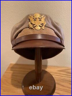 Original US WWII / WW2 Army Air Force Officer Khaki Summer Crusher Visor Cap
