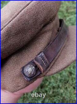 Original WW2 British Royal Army Officers Cap Dress Khaki Peaked Cap Size-57 cm