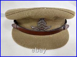 Set Of 2 WW2 Royal Artillery Officers Peaked Visor Hats & Badges Khaki