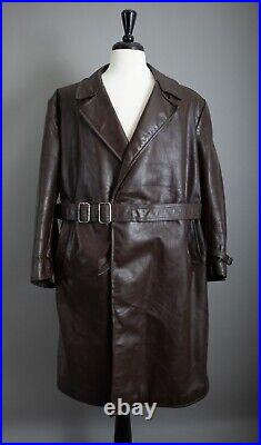 Vintage WW2 German Horsehide Leather Trench Coat Size XXL Short