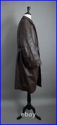Vintage WW2 German Horsehide Leather Trench Coat Size XXL Short