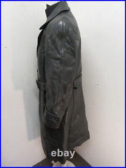 Vintage Ww2 German Army Leather Officers Heavy Trench Coat Jacket Size M