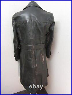 Vintage Ww2 German Army Leather Officers Heavy Trench Coat Jacket Size M