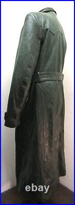 Vintage Ww2 German Army Officers Long Leather Trench Coat Jacket Size L