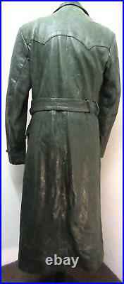 Vintage Ww2 German Army Officers Long Leather Trench Coat Jacket Size L