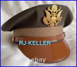 WW2/Korean War Era US Army Military Officers Service Visor Hat Cap Sz 7-3/8