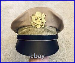 WW2 US Army Aircorps Military Airforce Officers Khaki Crusher Visor Hat Cap Repr