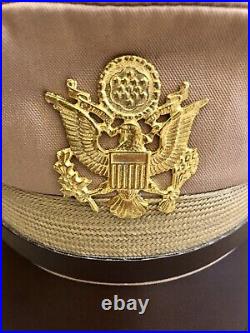 WW2 US Army Aircorps Military Airforce Officers Khaki Crusher Visor Hat Cap Repr