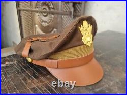 WW2 US Army Aircorps Military Officers Pilots Visor Crusher Hat Cap