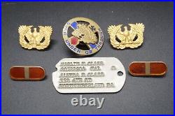 WWII 1941 Army Warrant Officer Dog Tag, Insignia Pins Sets, 104th Cavalry DI Pin
