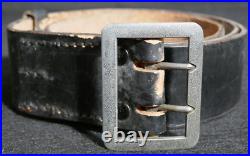 WWII German Army Wehrmacht Officers Black Leather Belt Pebble Grain Double Claw