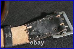 WWII German Army Wehrmacht Officers Black Leather Belt Pebble Grain Double Claw