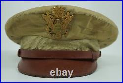WWII US Army military uniform dress visor cap tropical tan Officer hat summer