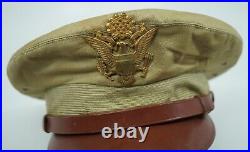 WWII US Army military uniform dress visor cap tropical tan Officer hat summer
