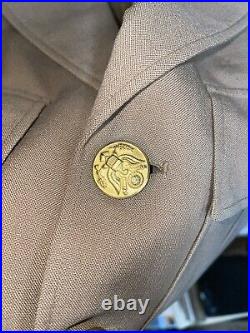 WWII US Regulation Army Officer Uniform Dress Coat Beige Pockets Button Up Read