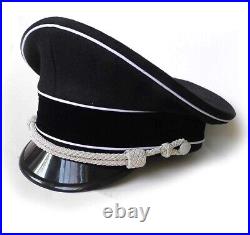 Wwii German Ss Elite Officer Hat Officer Army Wool Visor Crusher Cap Black
