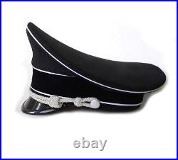 Wwii German Ss Elite Officer Hat Officer Army Wool Visor Crusher Cap Black